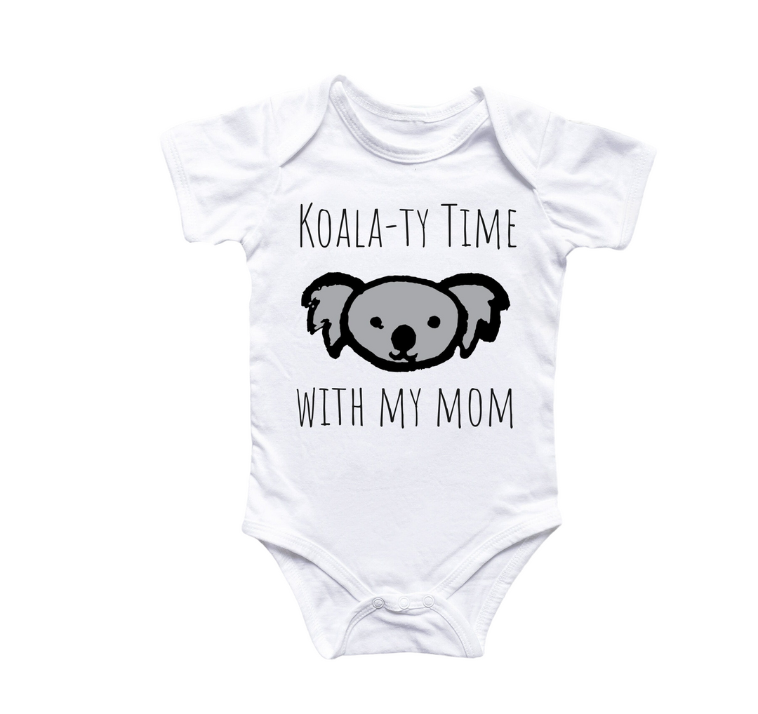 a white baby bodysuit with a koala - ty time with my mom on