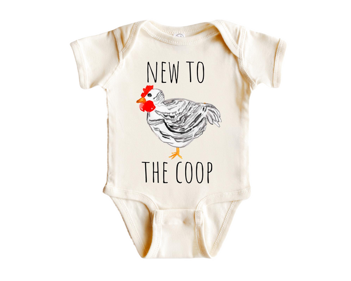 a baby bodysuit with a chicken on it