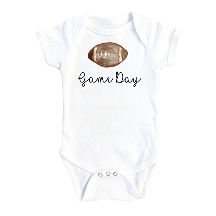 a baby bodysuit with a football on it