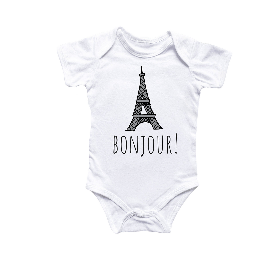 a baby bodysuit with the eiffel tower on it