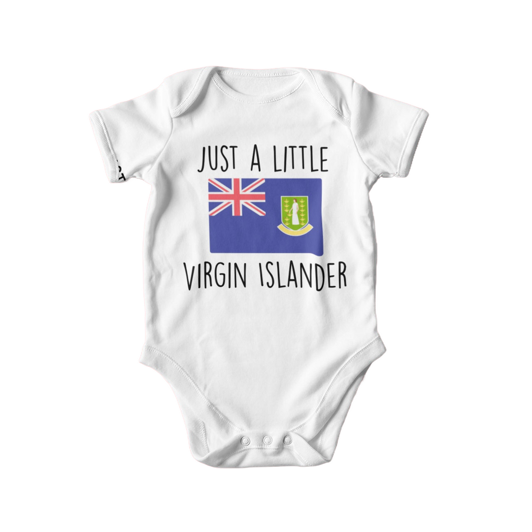 a white bodysuit with the words, just a little virgin islander