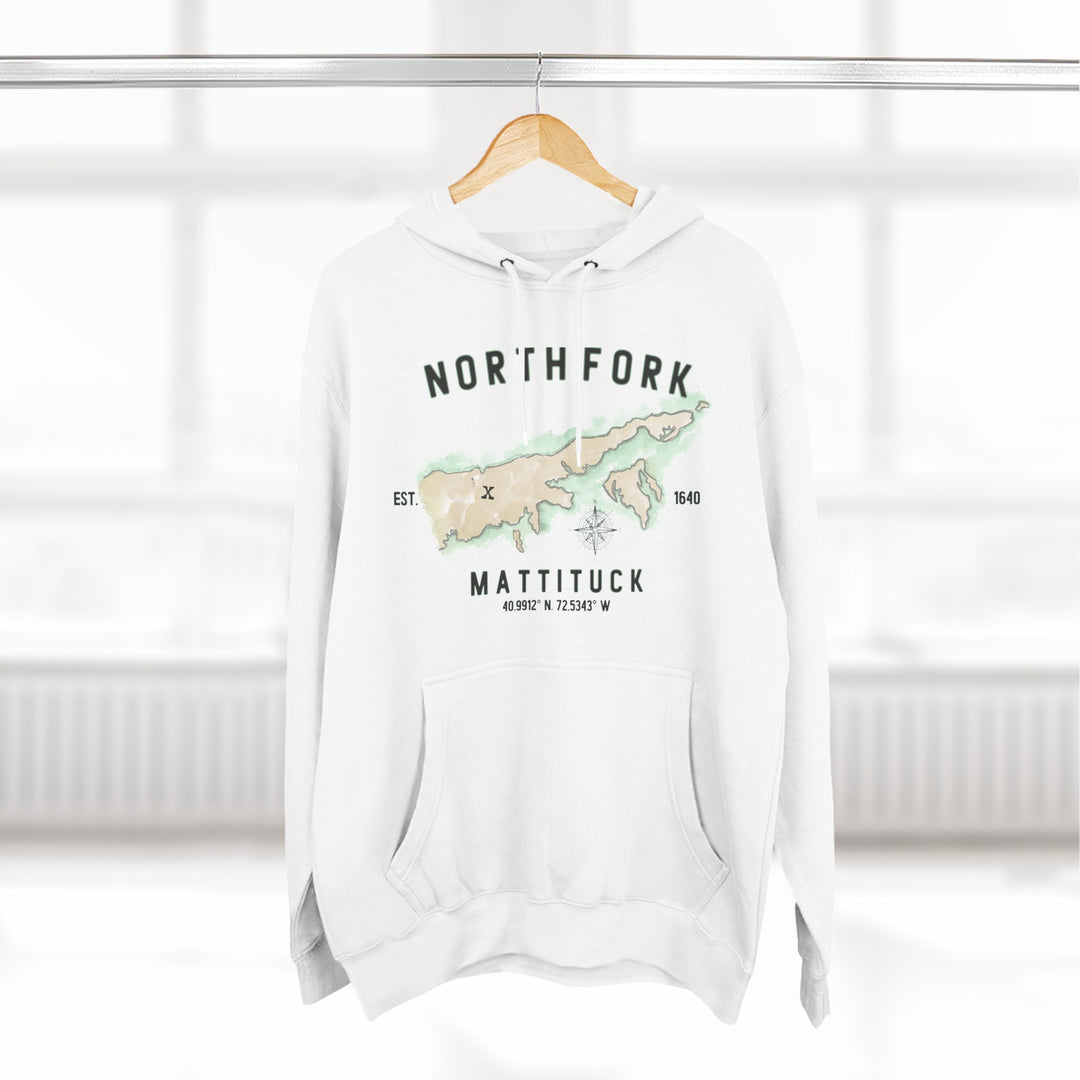 Mattituck North Fork Hamlet NOFO VIBES® Lane Seven® Adult Men Women Unisex Three-Panel Fleece Hoodie