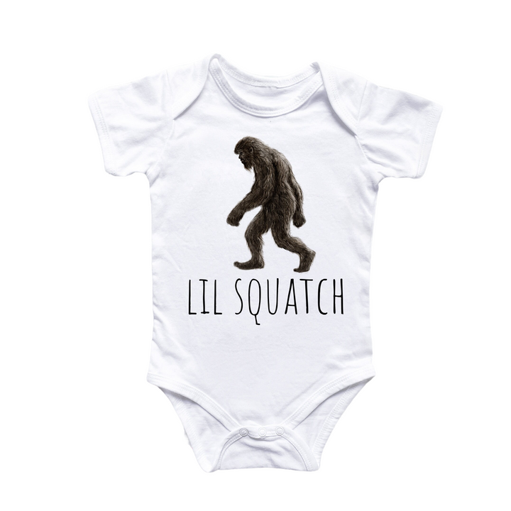 a baby bodysuit with a picture of a bigfoot