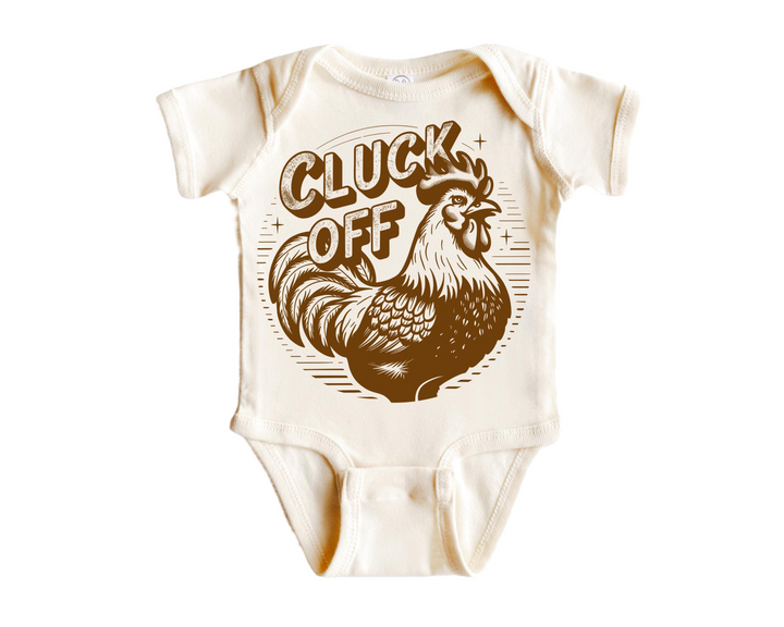 a baby bodysuit with a chicken on it