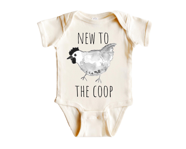 a baby bodysuit with a chicken on it