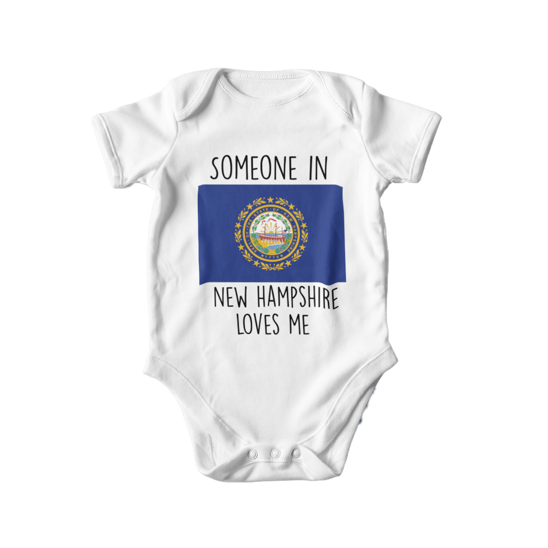 a baby bodysuit with the flag of the state of new hampshire