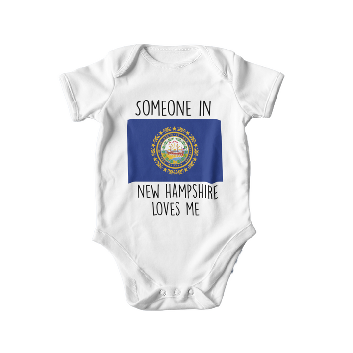 a baby bodysuit with the flag of the state of new hampshire