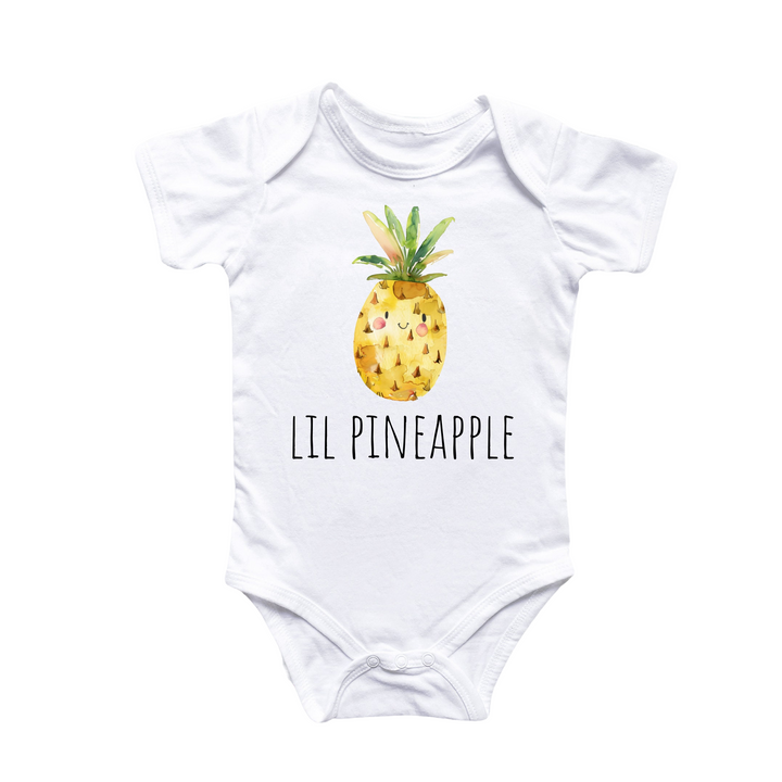 a white bodysuit with a pineapple on it