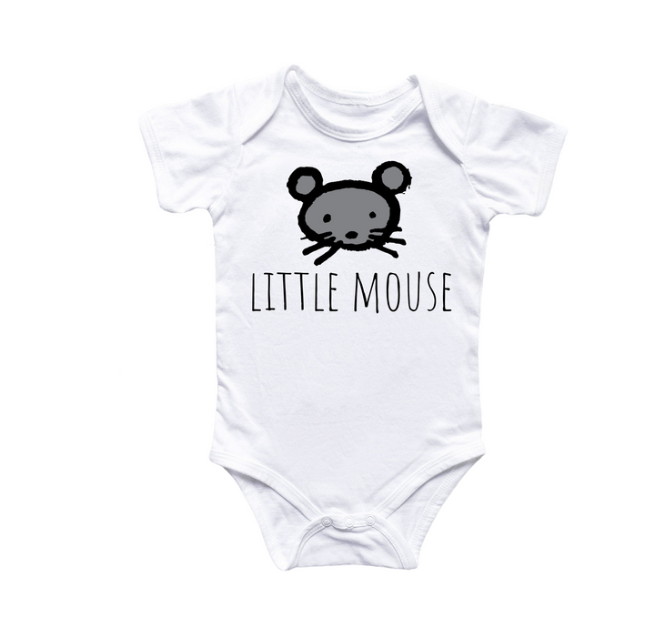 a baby bodysuit with a mouse on it