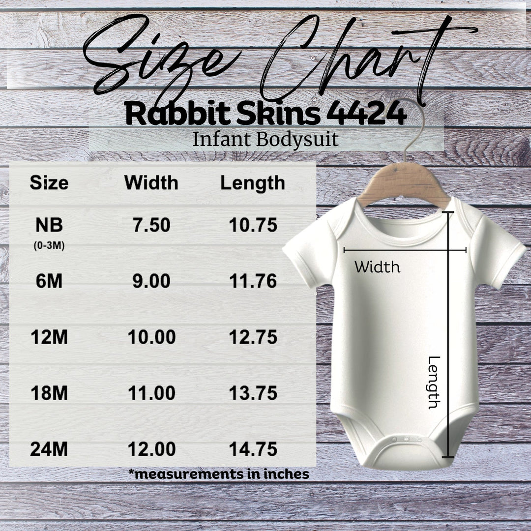 a white bodysuit measurements chart for a baby