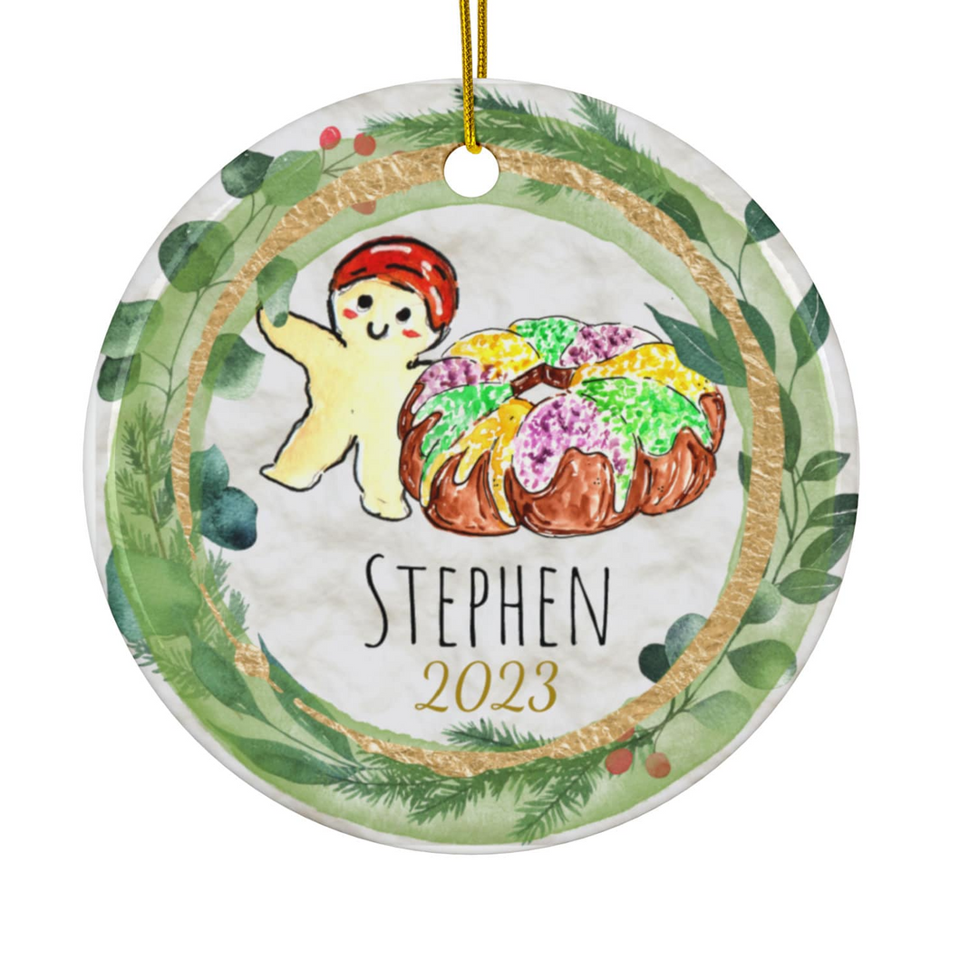 a ceramic ornament with a christmas ornament on it