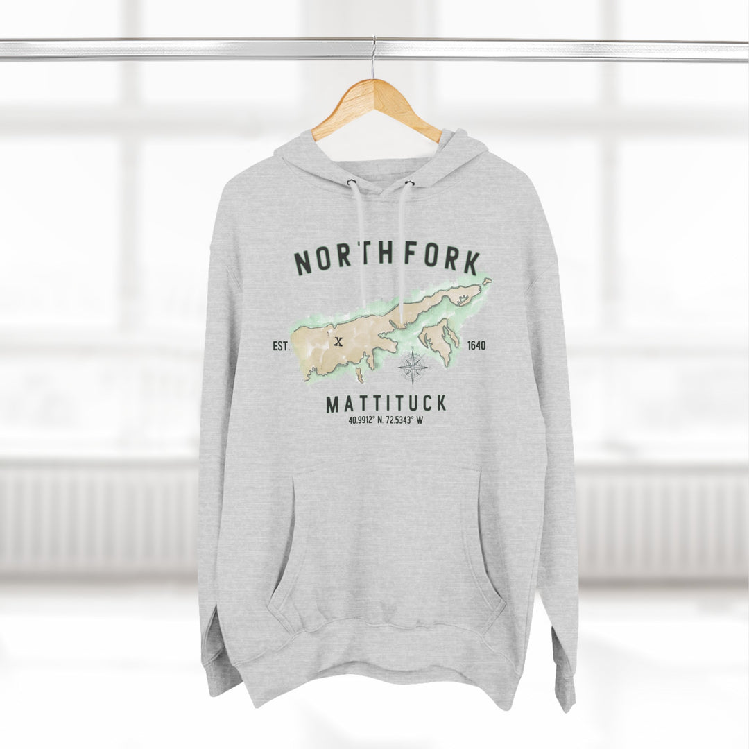 Mattituck North Fork Hamlet NOFO VIBES® Lane Seven® Adult Men Women Unisex Three-Panel Fleece Hoodie