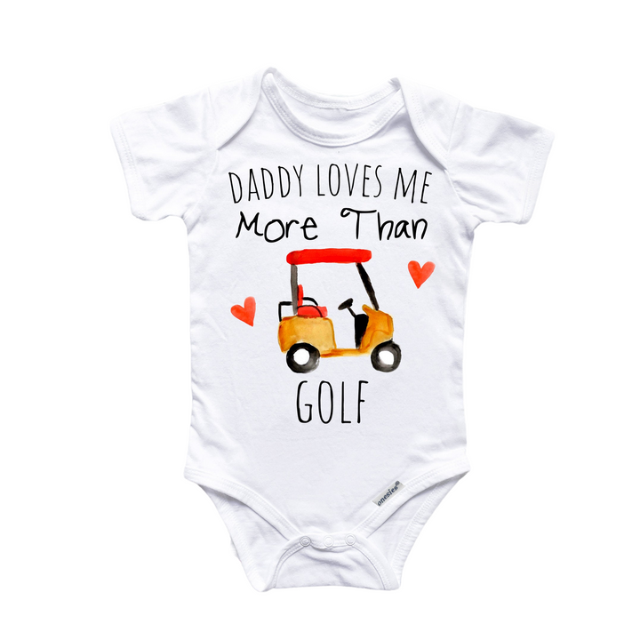 a baby bodysuit with a golf cart on it