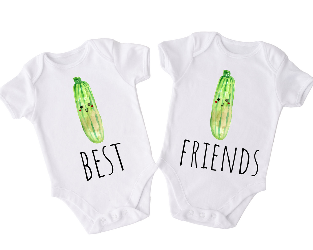 two baby onesuits with the words best and friends on them