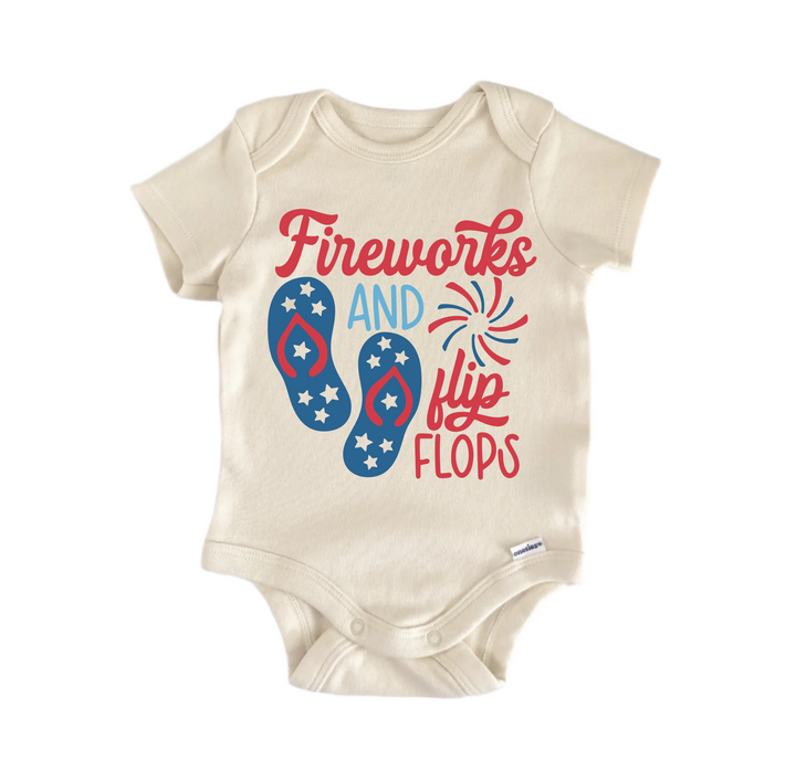 Fireworks Flip Flops America July 4th - Baby Boy Girl Clothes Infant Bodysuit Funny Cute