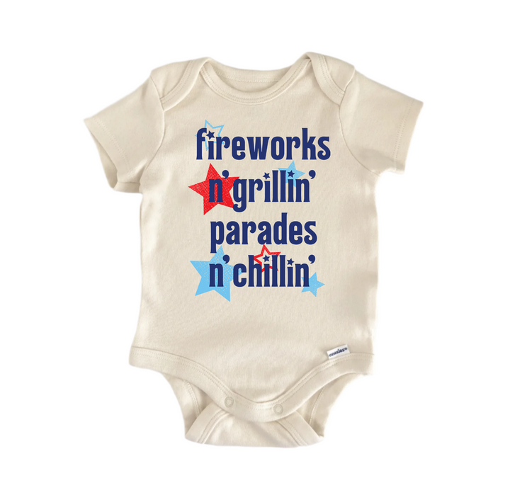 Fireworks N' Grillin Parades July 4th Patriotic -  Baby Boy Girl Clothes  Bodysuit