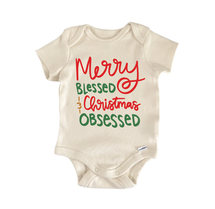 Merry Blessed and Obsessed Christmas - Baby Boy Girl Clothes  Bodysuit Funny Cute