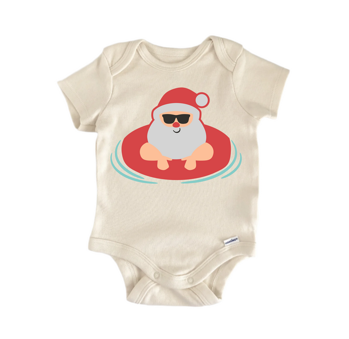 Santa Pool Float Christmas  - Baby Boy Girl Clothes Infant Bodysuit Funny Cute