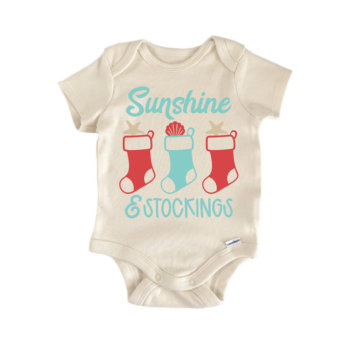 Sunshine & Stocking Beach Christmas - Baby Boy Girl Clothes Infant Bodysuit Funny Cute