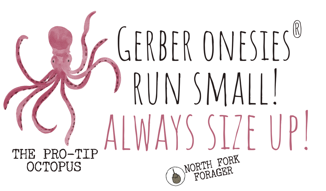 a pink octopus with the words gerber onesies run small