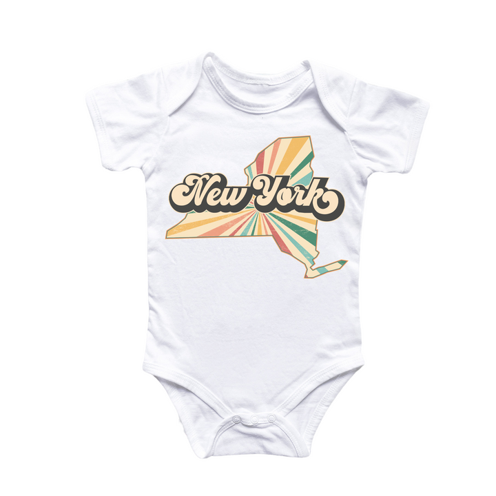 a baby bodysuit with the word new york on it