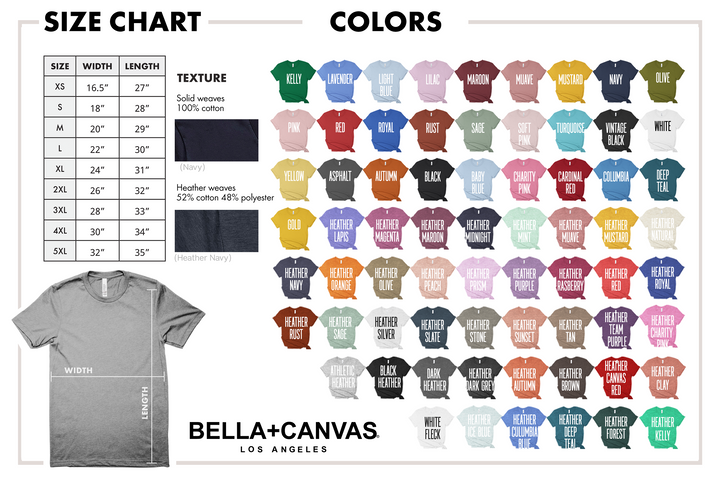 a t - shirt size chart with different colors