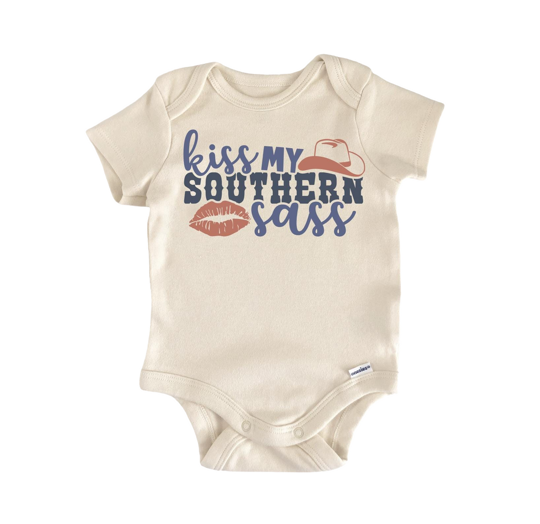 a baby bodysuit that says kiss my southern sass