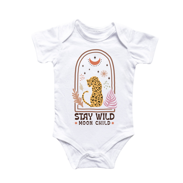 a baby bodysuit with a picture of a leopard in a cage