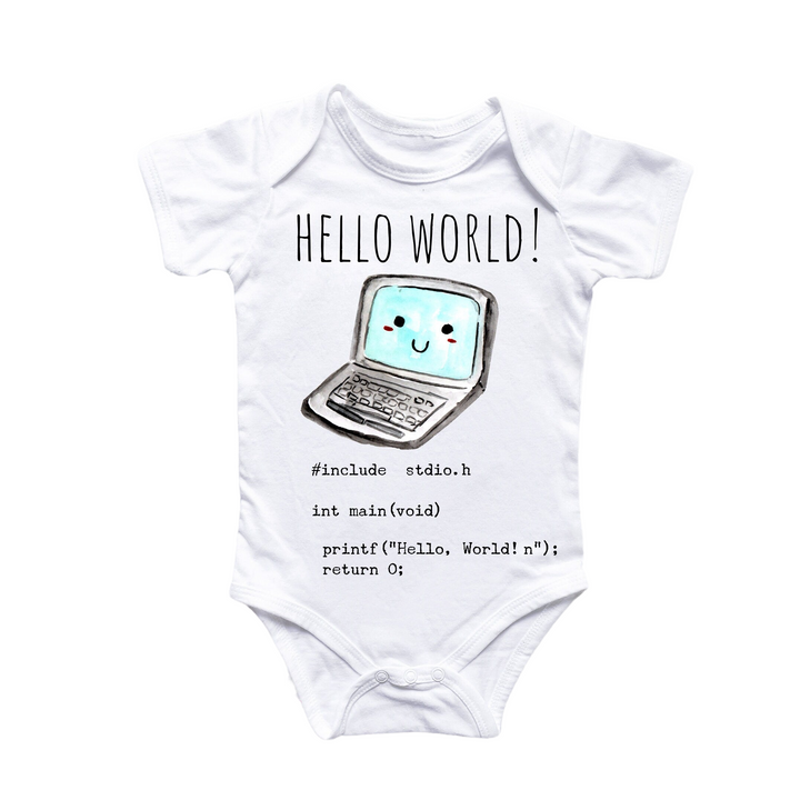 a baby bodysuit with a picture of a laptop on it