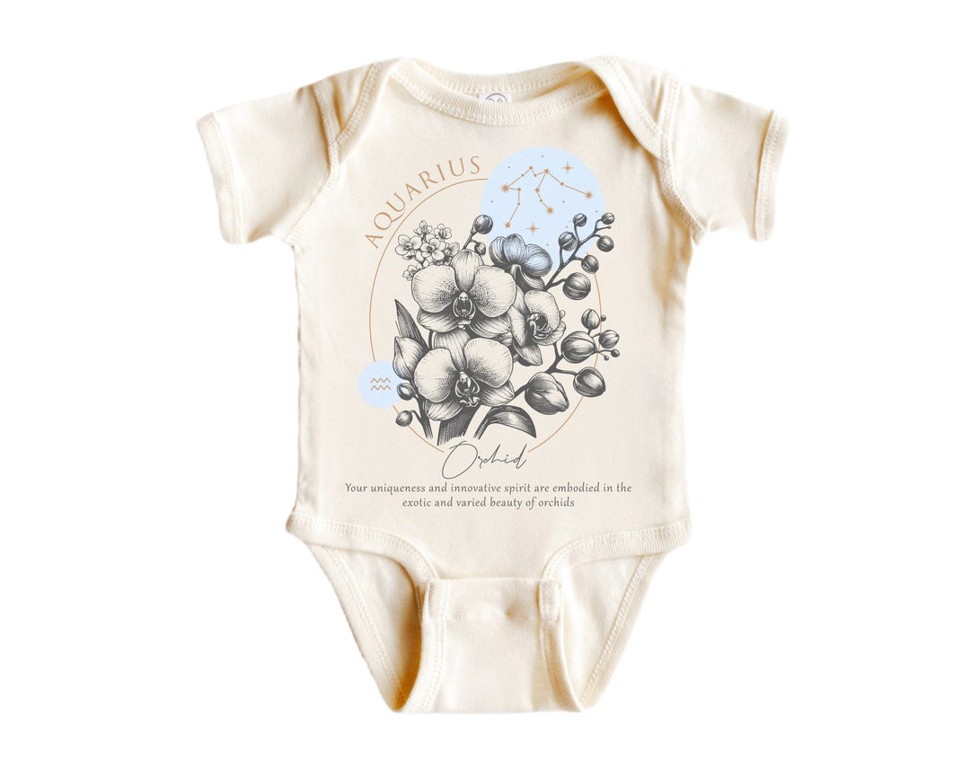 a baby bodysuit with a picture of flowers on it