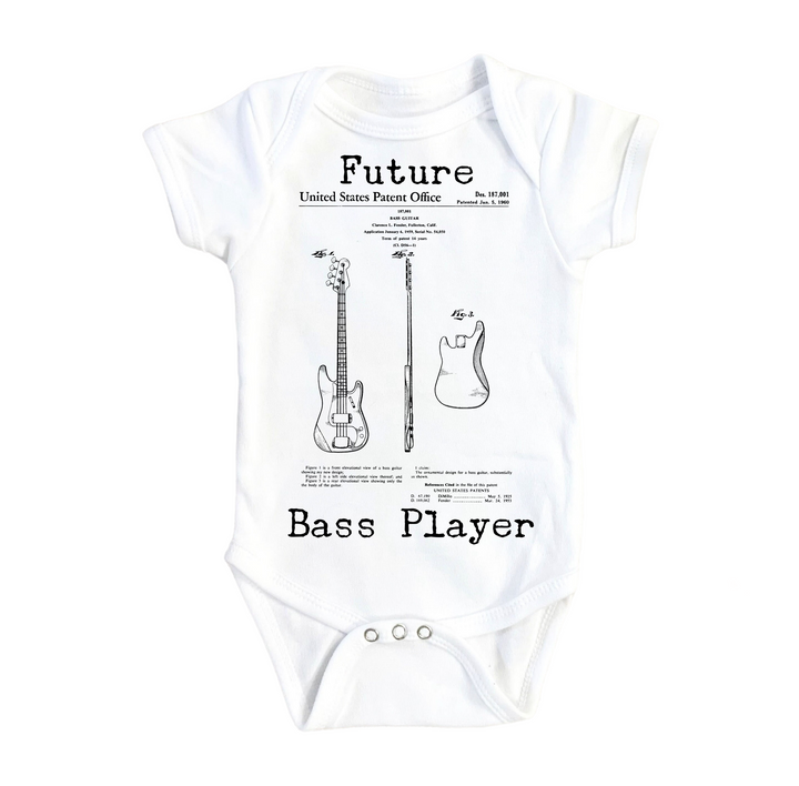 a white bodysuit with an image of a guitar