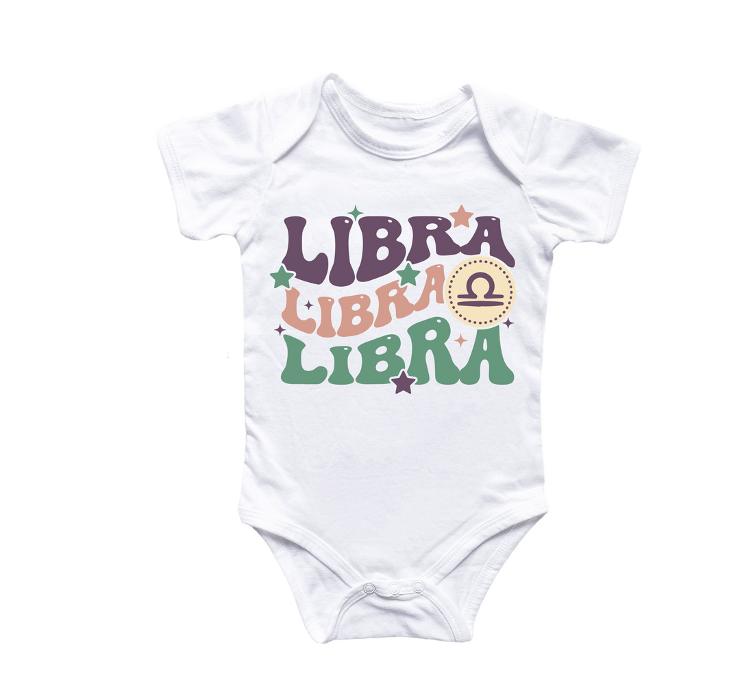 a white bodysuit with the words libra on it