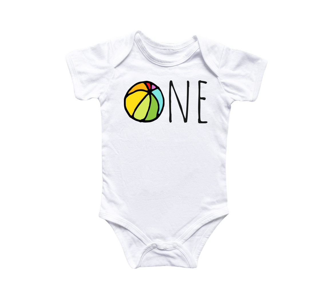 a white bodysuit with the word one written on it