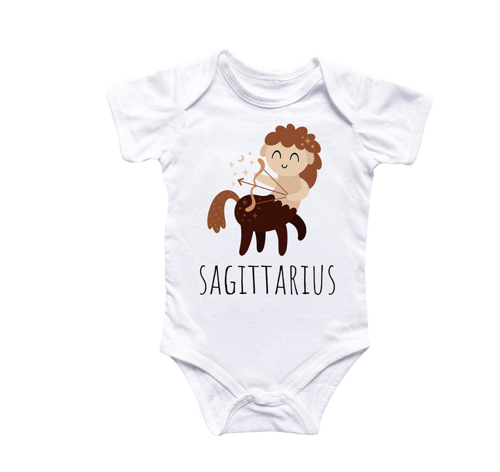 a baby bodysuit with a cartoon of a man riding a horse