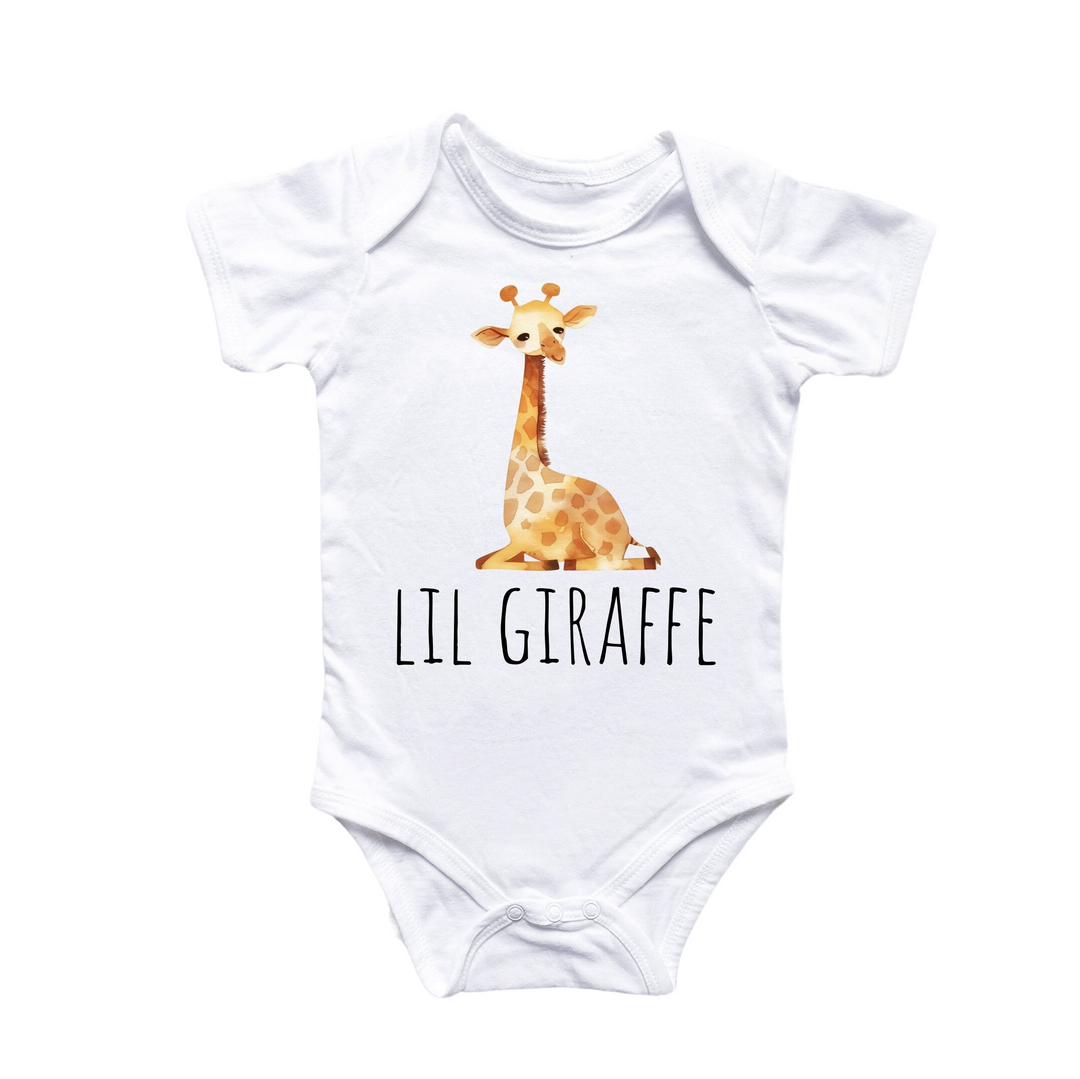 a white bodysuit with a giraffe on it