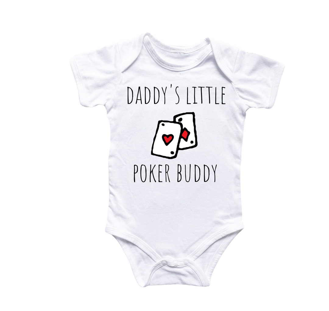 a baby bodysuit with a picture of a pair of playing cards