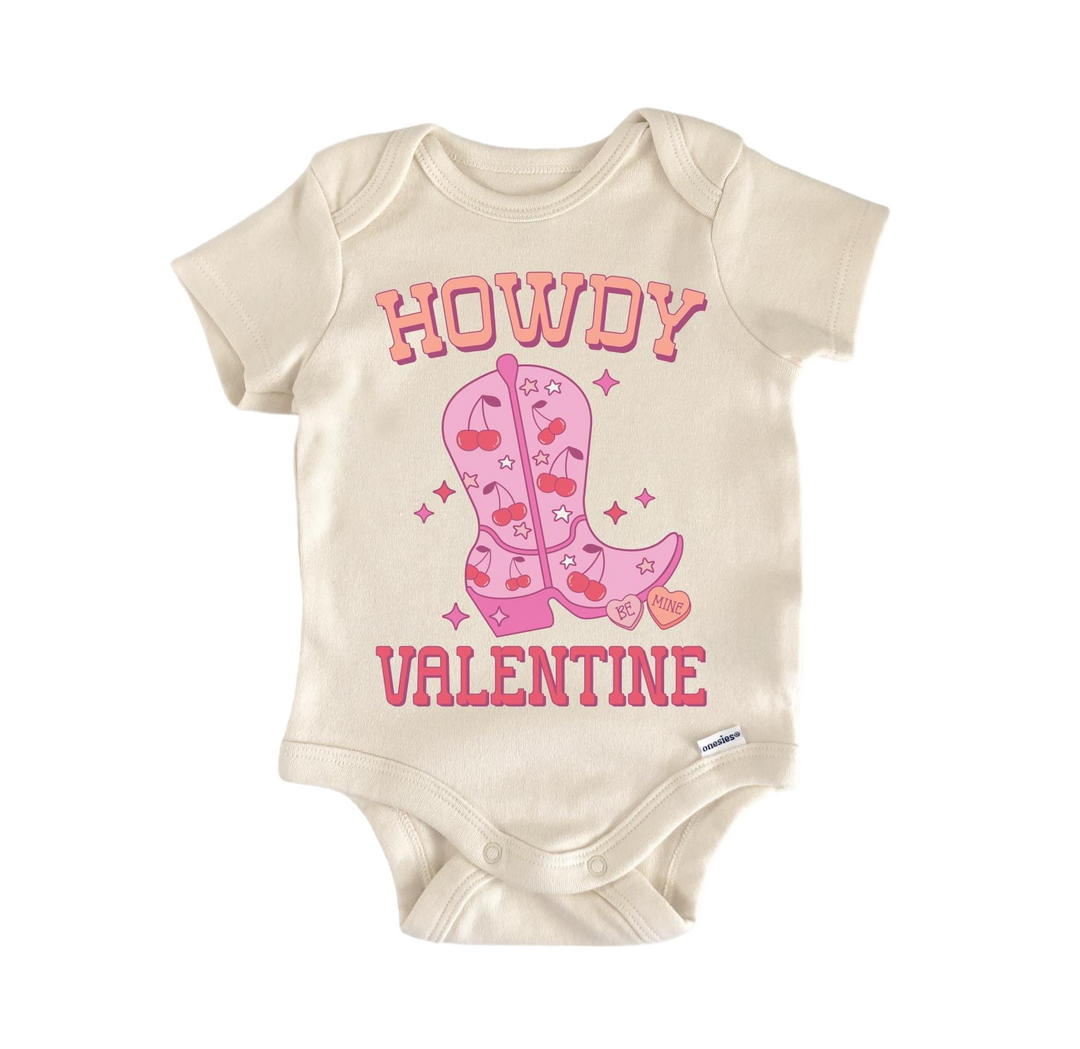 a baby bodysuit that says howdy valentine