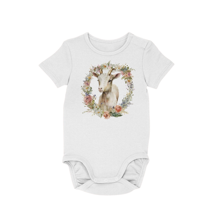 a white bodysuit with a picture of a rabbit on it