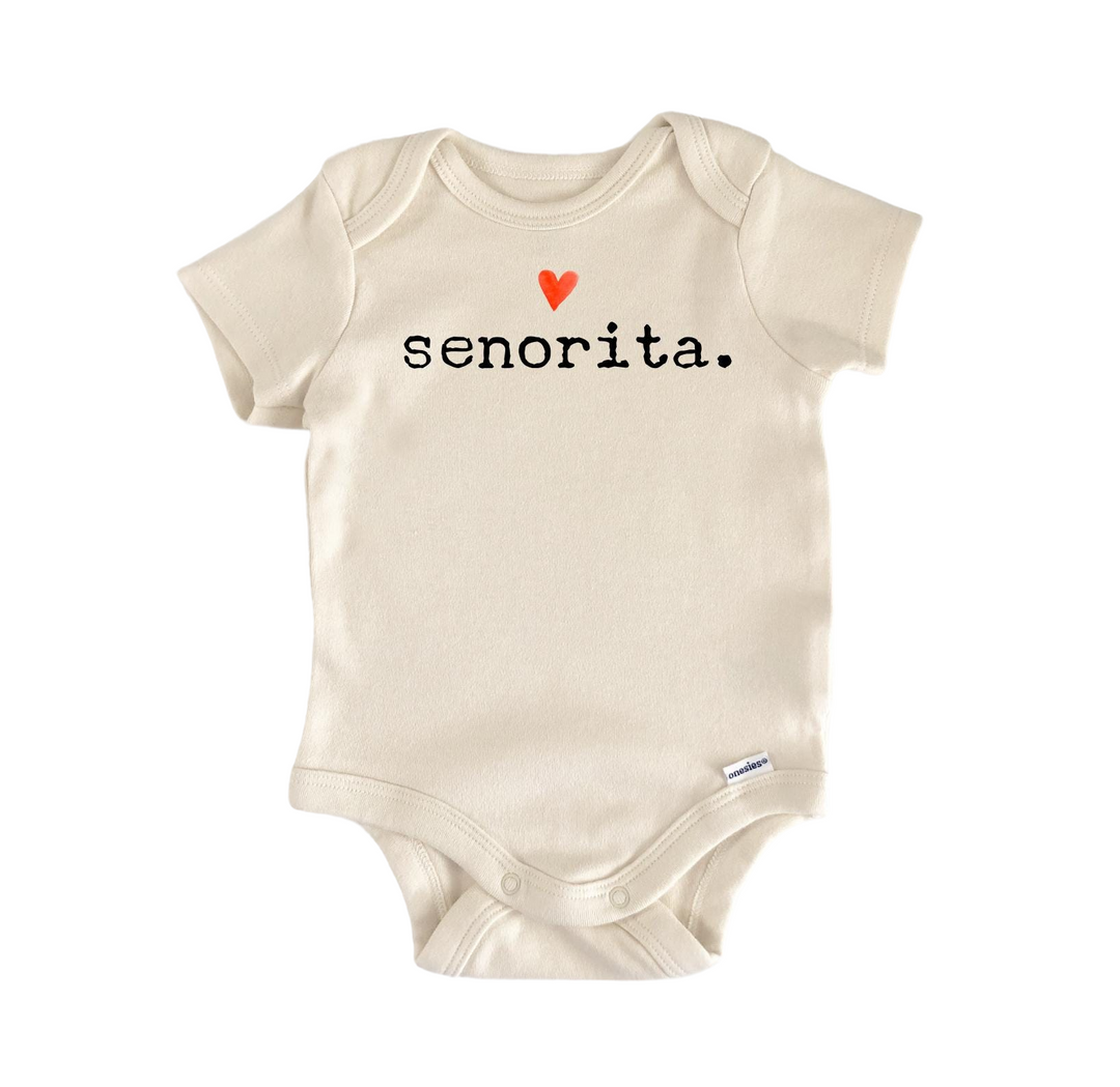 a baby bodysuit with the word senorta written on it