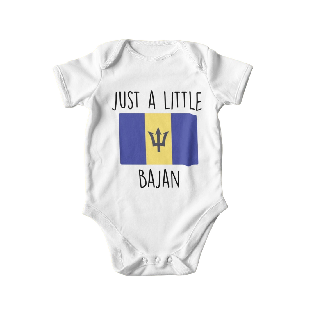 a baby bodysuit with the words just a little baaan on it