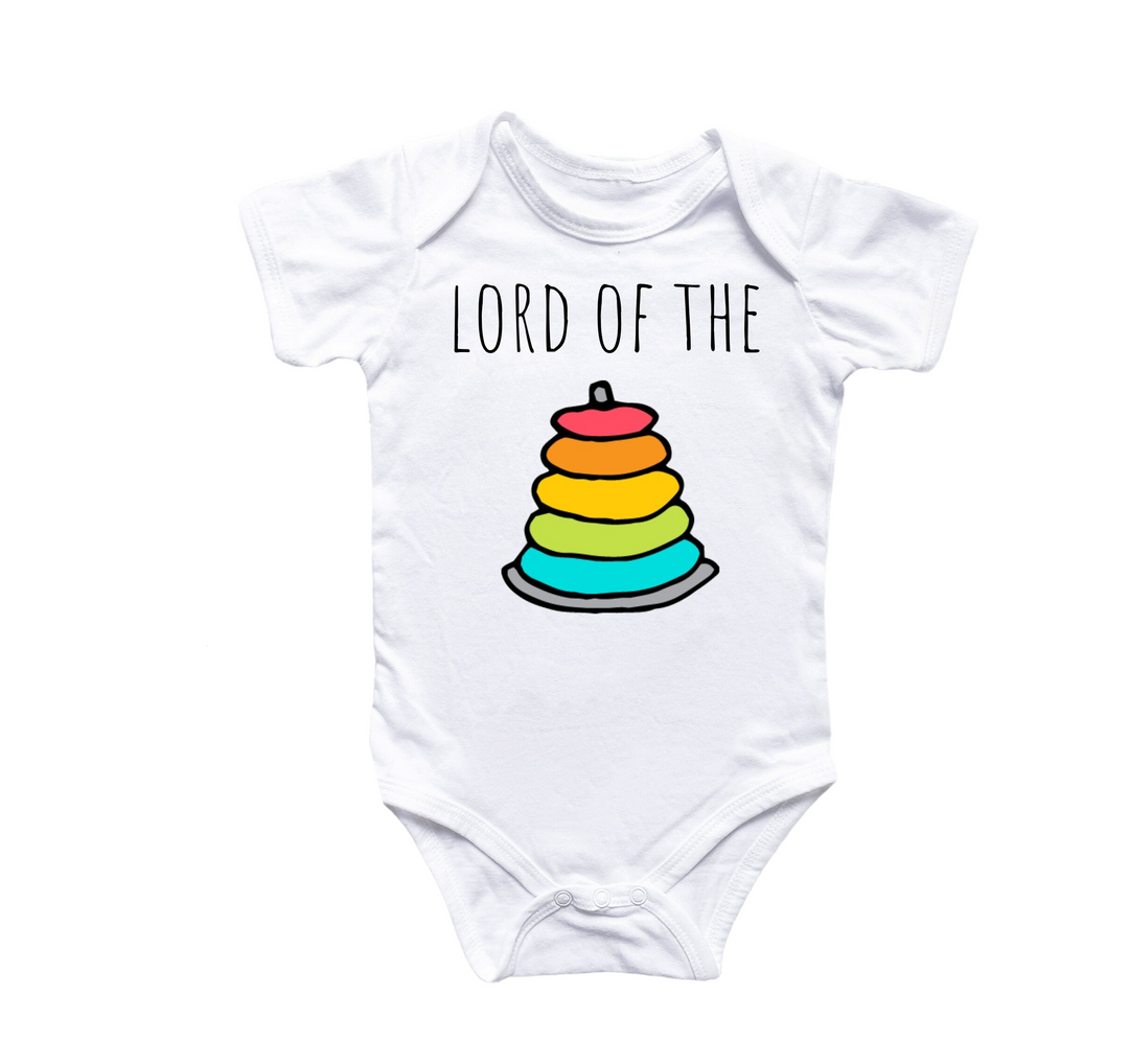 a white bodysuit with the words lord of the rainbow on it