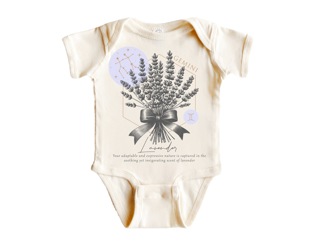 a baby bodysuit with a bouquet of flowers on it