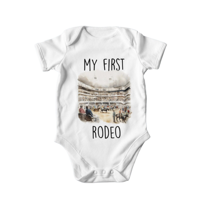 a baby bodysuit with a picture of a stadium