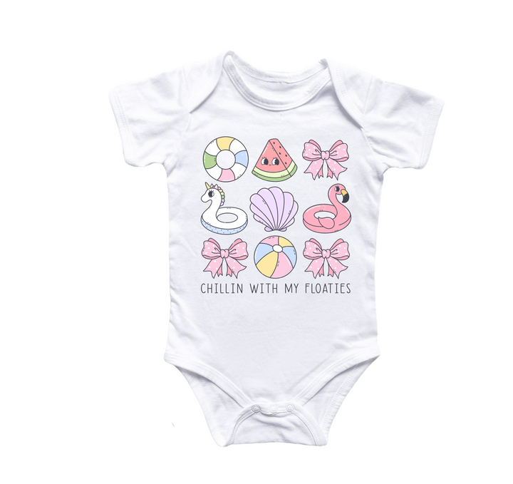 a baby bodysuit that says chillin with my floaties