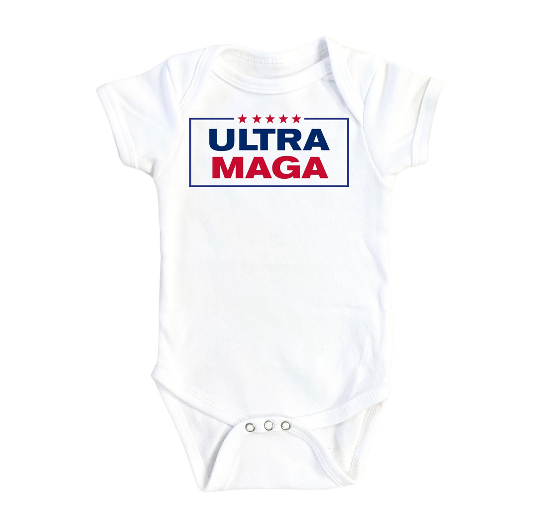 a white bodysuit with the words ultra maga on it