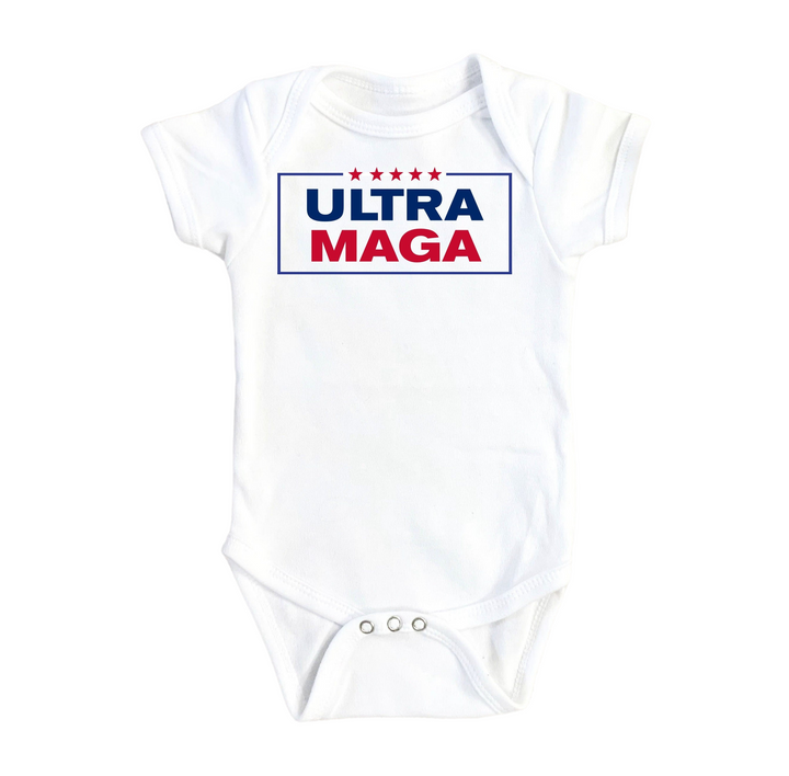 a white bodysuit with the words ultra maga on it