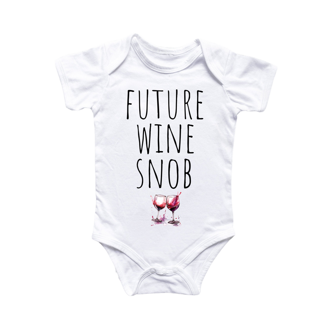 a white baby bodysuit with the words future wine shop on it