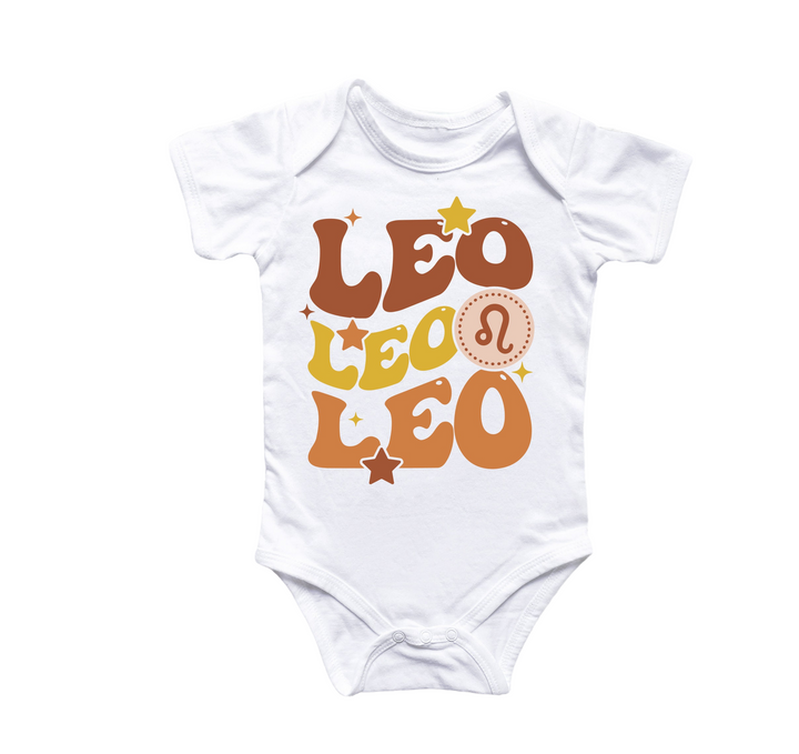 a white bodysuit with the words leo leo on it