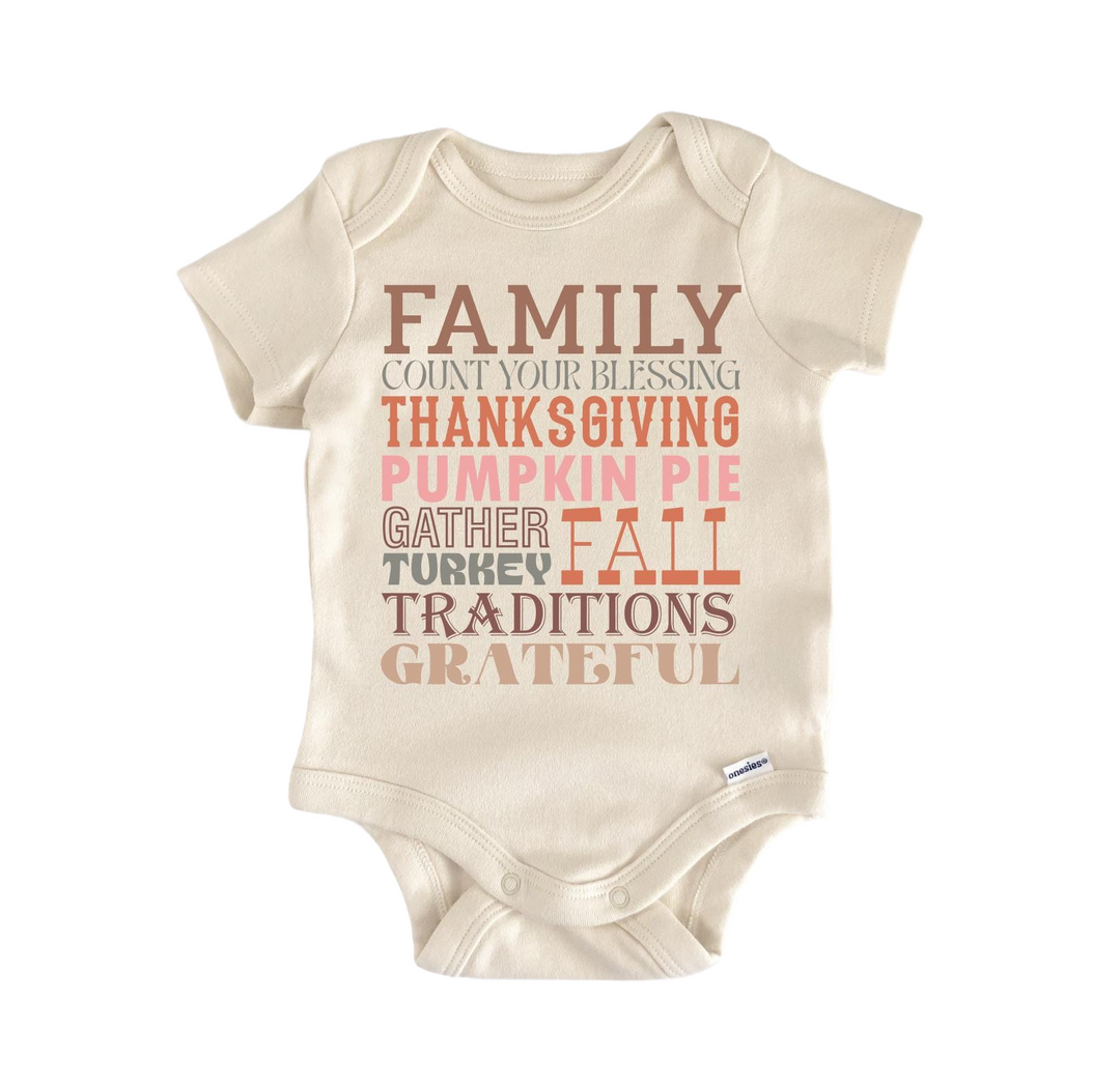 a baby bodysuit with the words family on it