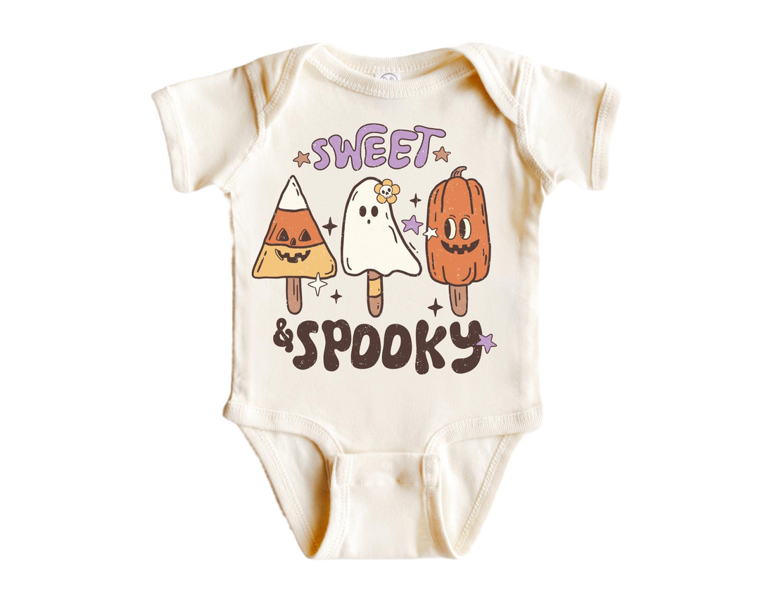 a baby bodysuit that says sweet spooky